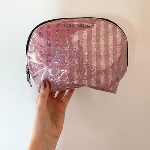 Victoria’s Secret Pink Signature Stripe Makeup Travel Bag Pink Sequin